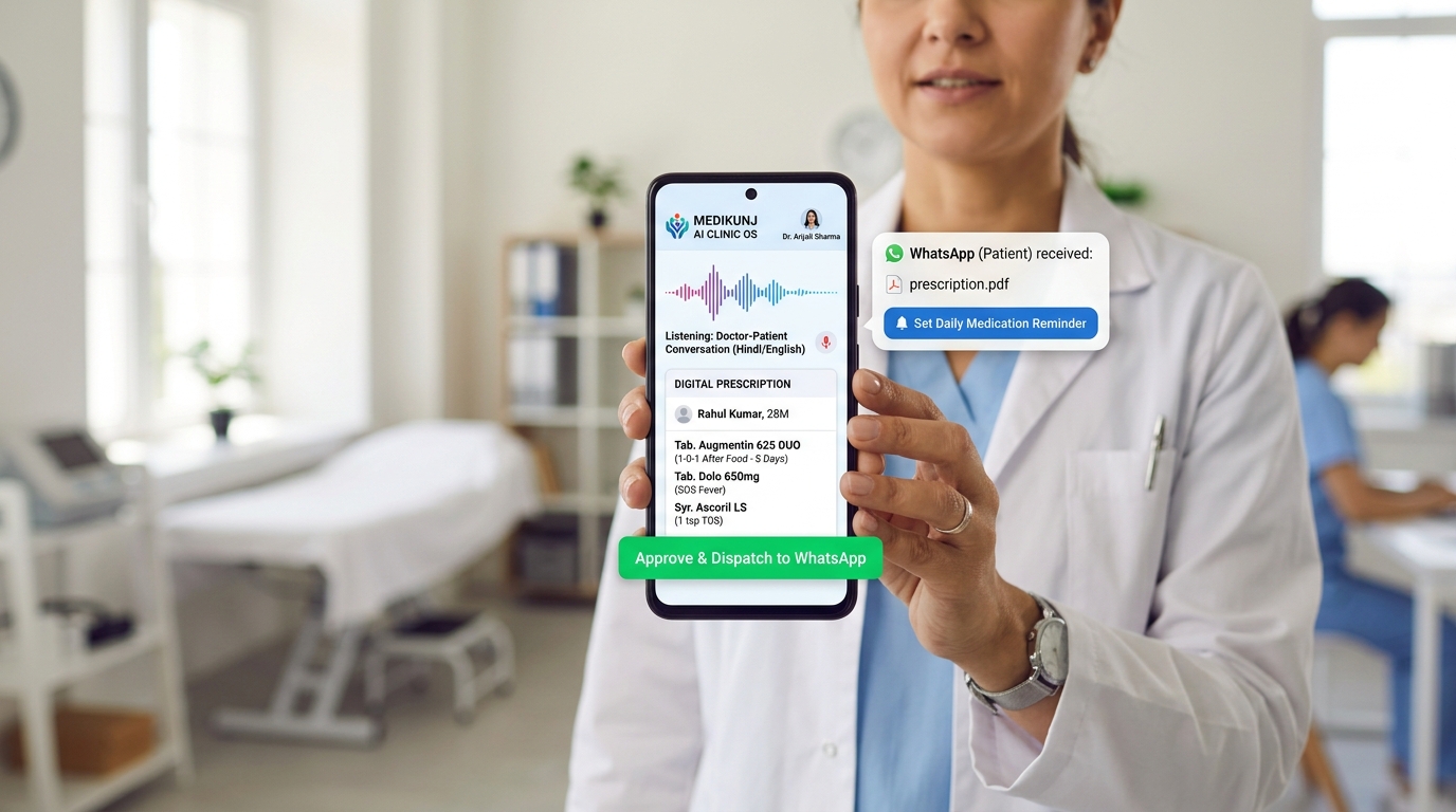 Medikunj AI Clinic OS & Regional Language Digital Prescription on Smartphone